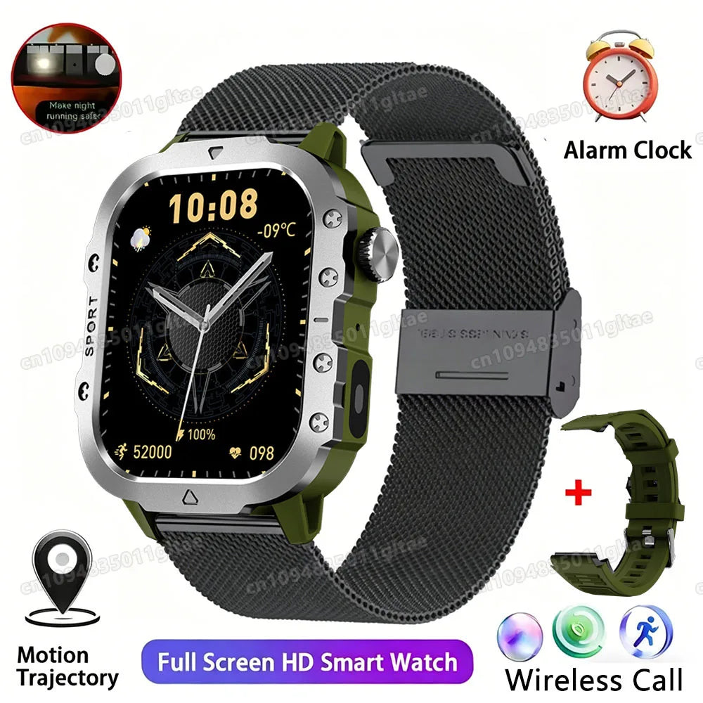 2026 New Military Smart Watch Men IP67 3ATM Outdoor Sports Fitness Tracker Blood Pressure Health Monitor BT Calls GPS Smartwatch