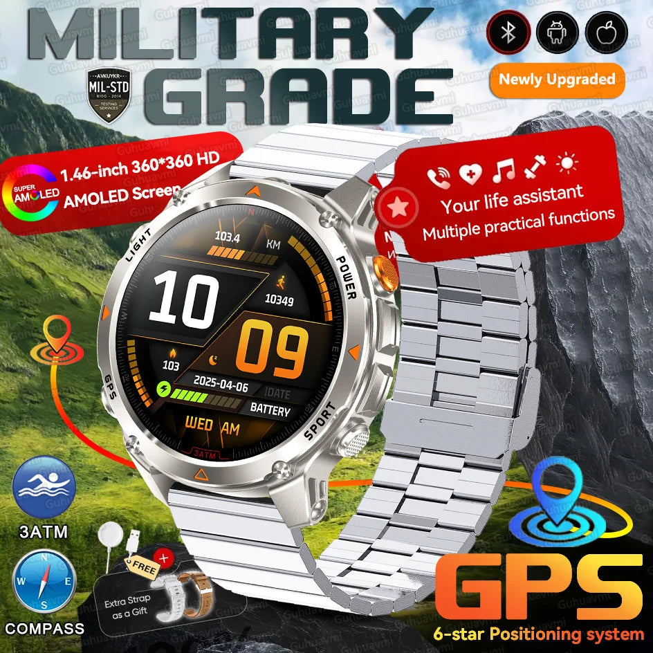 New Swim Military GPS Position Smart Watch Men Map Route Tracking Watches 30M Waterproof Tactics Fitness Sport Outdoors Bracelet