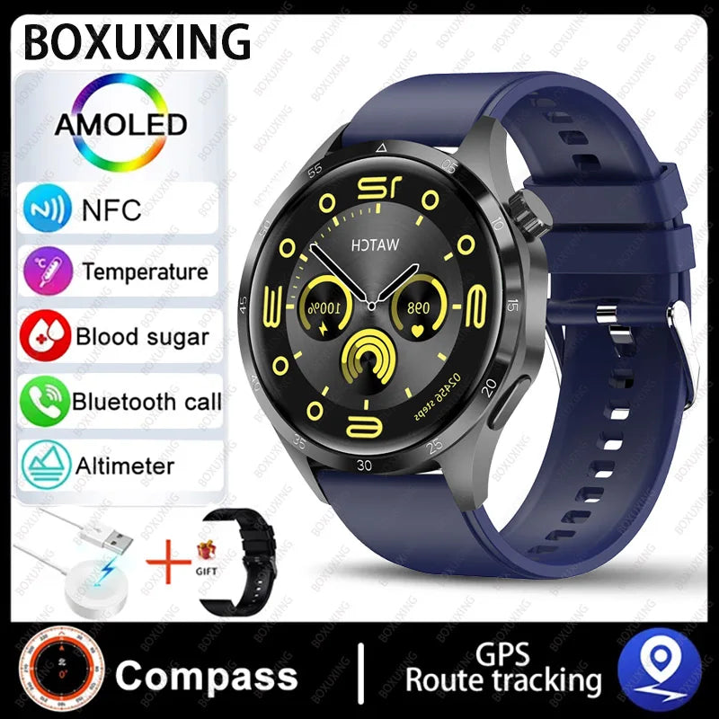 2026 New Smart Watch Men Watch 4 Pro AMOLED HD Screen Bluetooth Call Waterproof Smartwatch NFC Health Monitoring Watch GT4Pro+
