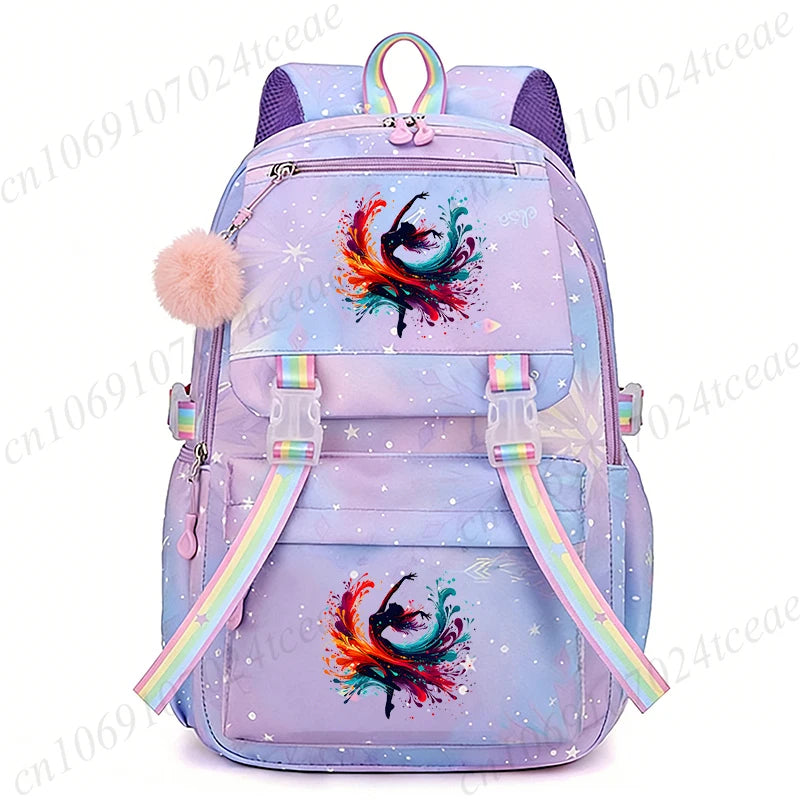 Fashion Dance Girls Printed Girls Backpack Bags Cute Cartoon Large School Bag Watercolor Dance Girls Design Teen Casual Daypack