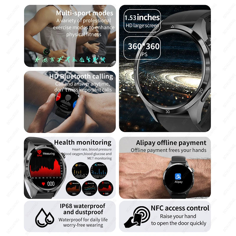 2026 New Smart Watch Men Watch 4 Pro AMOLED HD Screen Bluetooth Call Waterproof Smartwatch NFC Health Monitoring Watch GT4Pro+