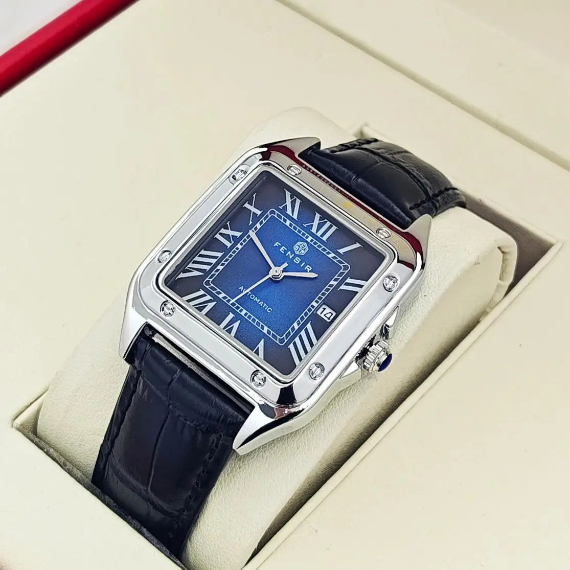 New High-End Business Casual Men's Quartz Watch, Square Dial, Waterproof Calendar Display, Leather Strap, European and American Style, Fashionable, Simple, Versatile, Stylish Men's Watch, Suitable for Various Occasions, the F