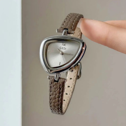 Fashionable Luxury Woman' Watch with Asymmetrical Design, Leather Strap, Small Dial, Quartz Movement - 2025 New Arrival