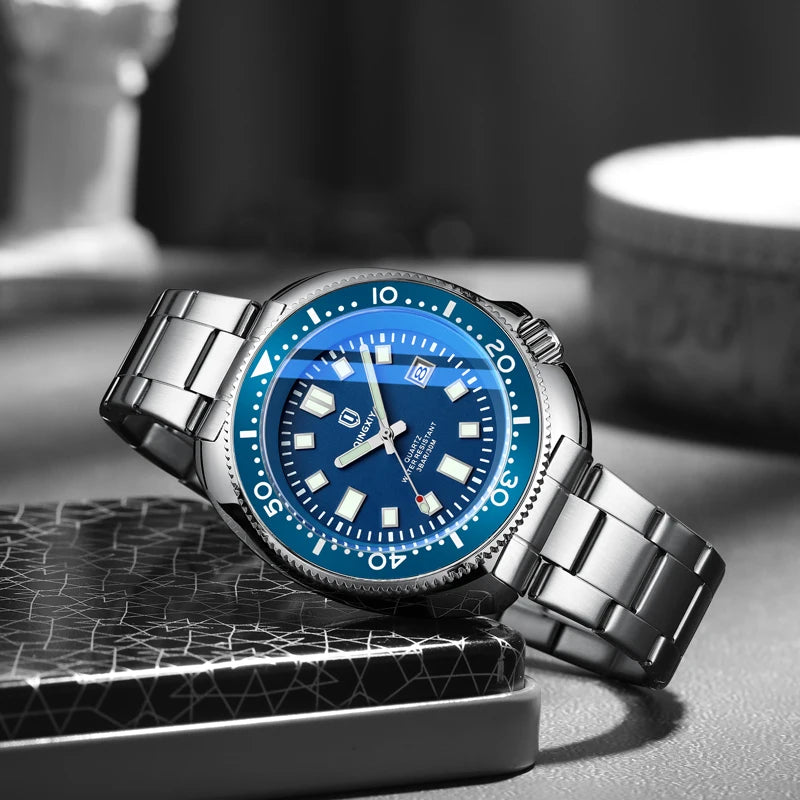 QINGXIYA Top Brand Luxury Men's Quartz Watches High Qualit Stainless Steel Strap Waterproof Luminous Date Fashion Sport Watch