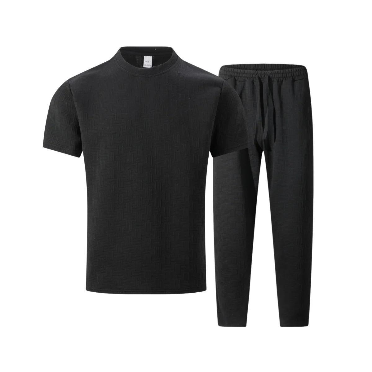 Mens Textured Tracksuit Set Crew Neck T Shirt and Long Pants 2025 New Casual Sportswear Outfits