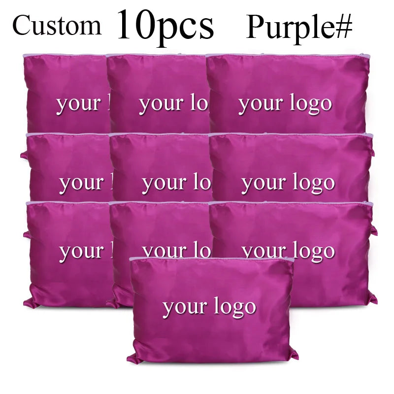 10Pcs Hair Bags With Zipper For Bundles Packaging Satin Wig Bags 25*35Cm Big Size Satin Silk Hair Packaging Bag Logo Customize