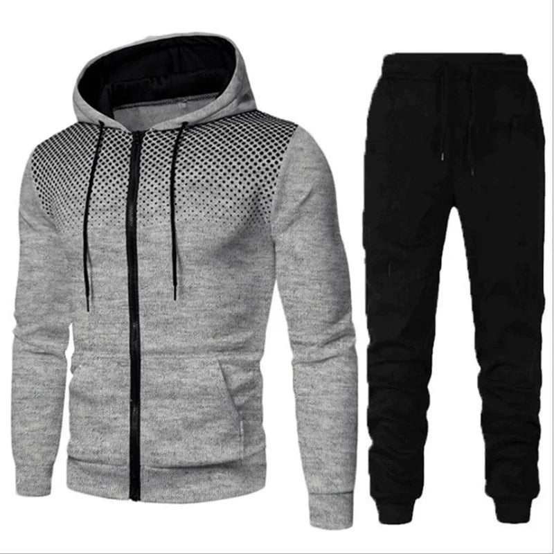 New Fashion Dot Printed Solid Color Zipper Set - Spring and Autumn Plush Men's and Women's Sports Hoodies, Sweaters, and Pants