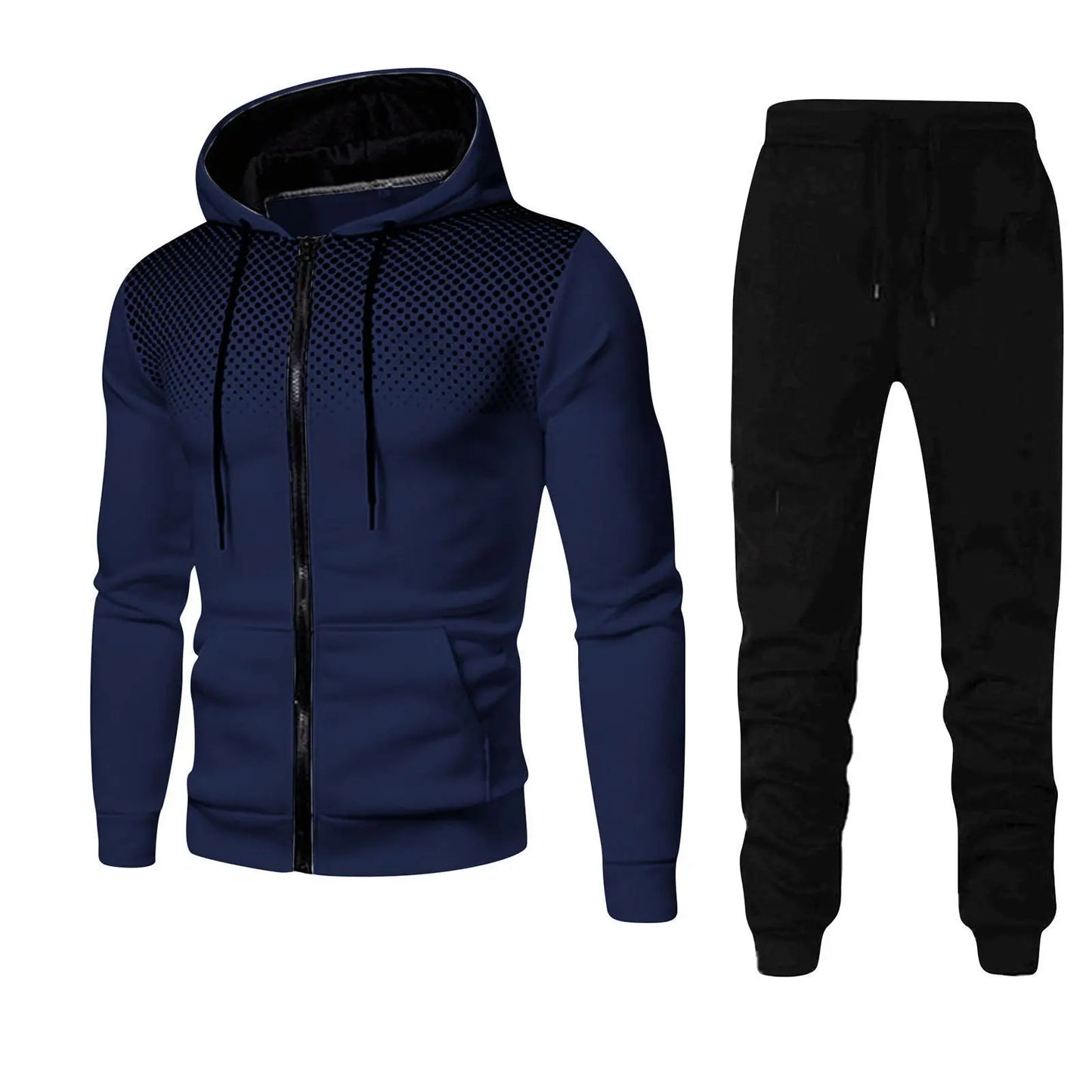 New Fashion Dot Printed Solid Color Zipper Set - Spring and Autumn Plush Men's and Women's Sports Hoodies, Sweaters, and Pants