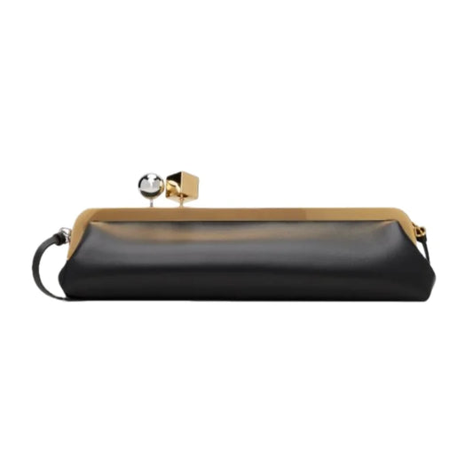 women kisslock frame bag design black clasp pouch clutch purse evening dinner party bag 2026 new microfibe leather shoulder bag