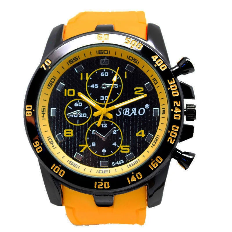 Dynamic SBAO Silicone Sports Watch Multi-Function Chronograph Dial Black & Yellow Design Stylish Durable Fashionable Wristwatch