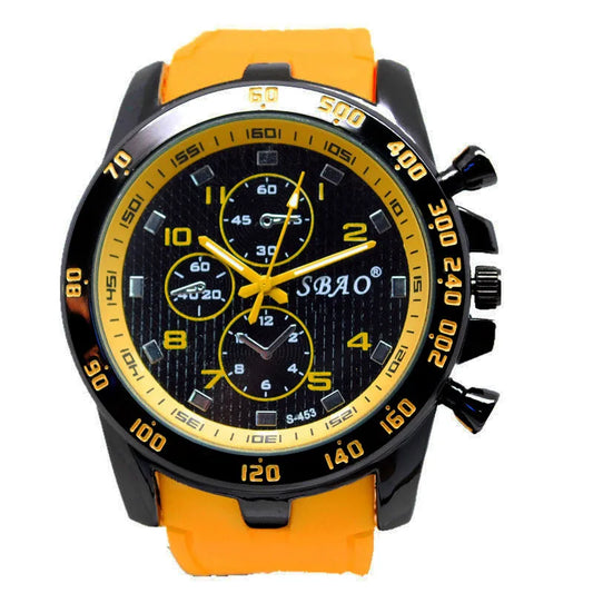 Dynamic SBAO Silicone Sports Watch Multi-Function Chronograph Dial Black & Yellow Design Stylish Durable Fashionable Wristwatch