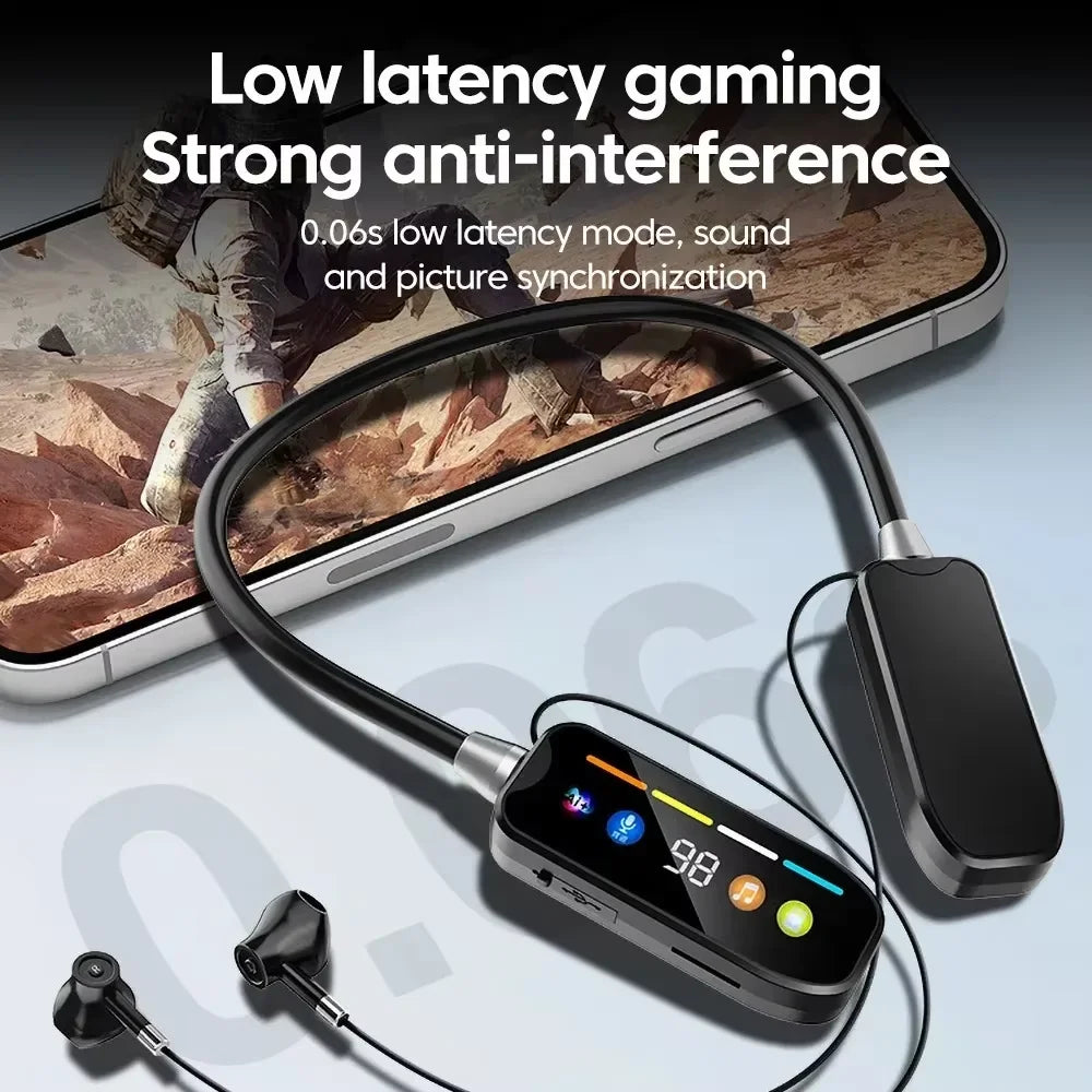 Wireless Earphones Bluetooth 5.4 Neckband Headphones LED Display Noise Reduction MIC Gaming HIFI Headset For Sports Outdoor