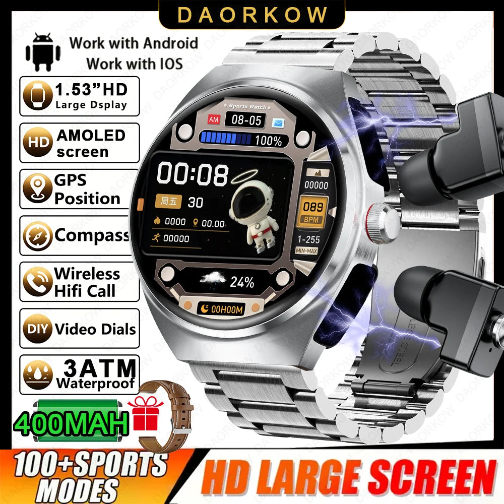 2025 2-in-1 Smart Watch With Earbuds NFC Smartwatch TWS Bluetooth Earphone Heart Rate Blood Pressure Monitor Sport Fitness Watch