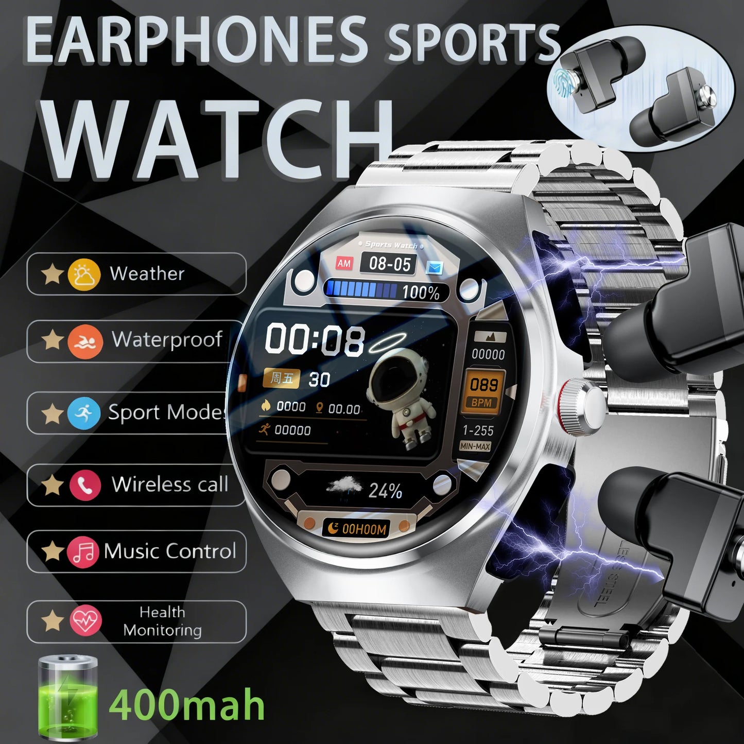 2026 2-in-1 Smart Watch With Earbuds NFC Smartwatch TWS Bluetooth Earphone Heart Rate Blood Pressure Monitor Sport Fitness Watch