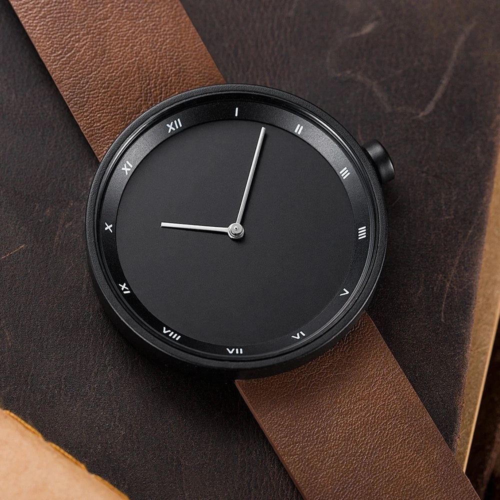 UTHAI Men's Watch Simple Waterproof Trendy Brand Thin Leather Strap Black Male Fashion Quartz Clock Watches