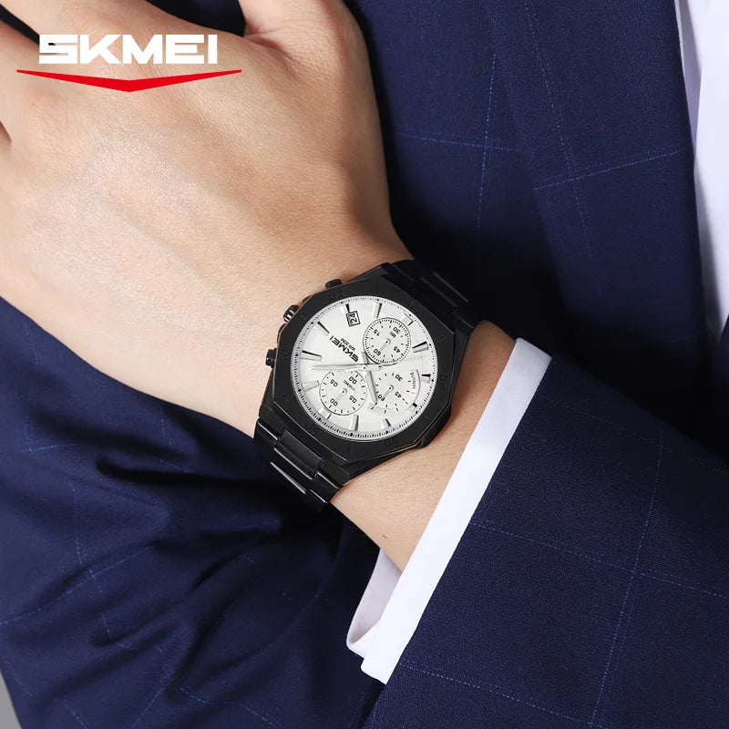SKMEI 2452 Business Alloy Quartz Watches Casual Stainless Steel Strap Date Waterproof Wristwatch Clock relojes para caballeros