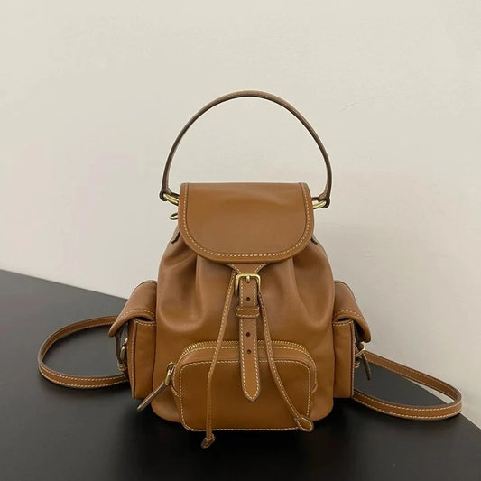 Vintage Canvas & Leather Backpack Large Capacity Color Block Fashion Casual Commute Handbag For Women